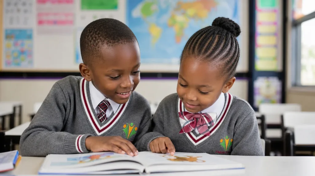 Two Faulu School primary learners working together